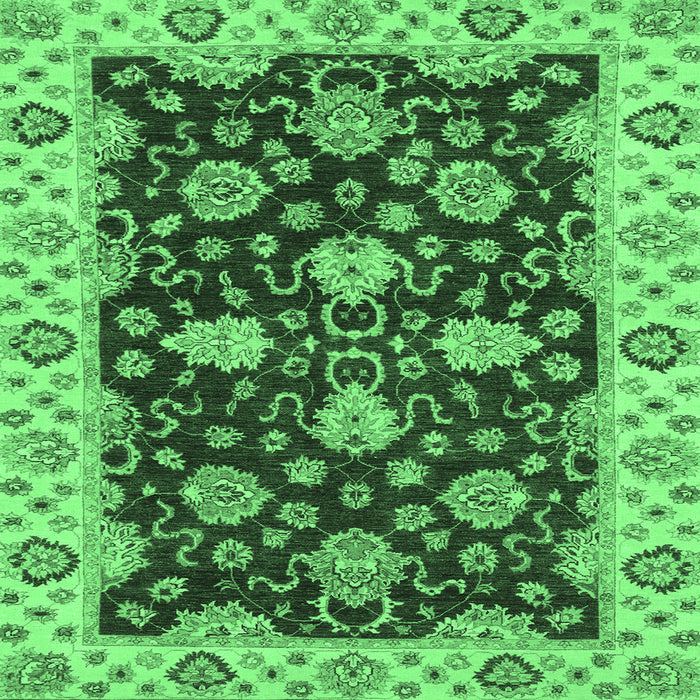 Square Machine Washable Oriental Emerald Green Traditional Area Rugs, wshabs4079emgrn