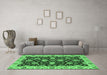 Machine Washable Oriental Emerald Green Traditional Area Rugs in a Living Room,, wshabs4079emgrn