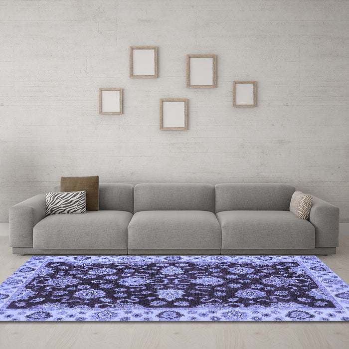 Machine Washable Oriental Blue Traditional Rug in a Living Room, wshabs4079blu