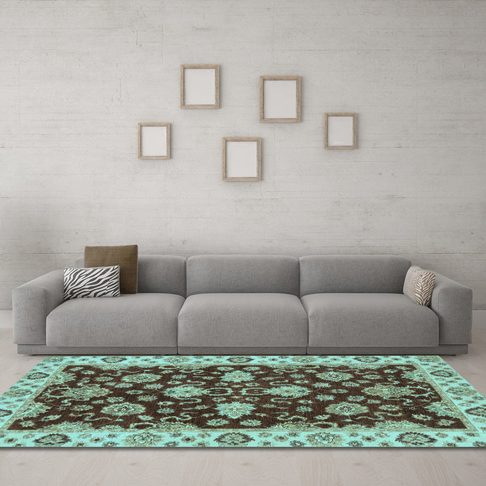 Machine Washable Oriental Light Blue Traditional Rug in a Living Room, wshabs4079lblu