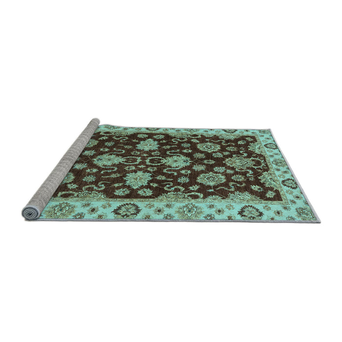 Sideview of Machine Washable Oriental Light Blue Traditional Rug, wshabs4079lblu