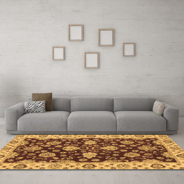 Machine Washable Oriental Brown Traditional Rug in a Living Room,, wshabs4079brn
