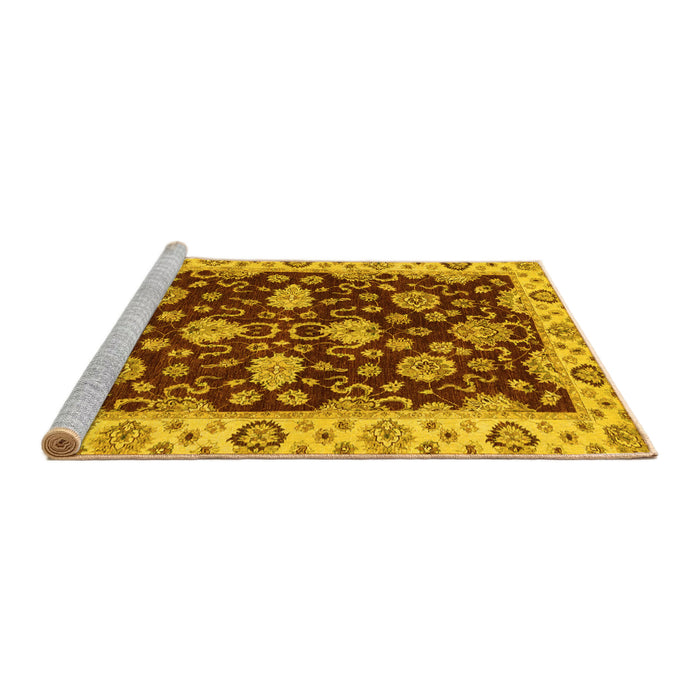 Sideview of Machine Washable Oriental Yellow Traditional Rug, wshabs4079yw