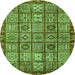 Round Machine Washable Abstract Green Modern Area Rugs, wshabs407grn