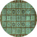 Round Machine Washable Abstract Turquoise Modern Area Rugs, wshabs407turq