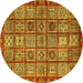 Round Machine Washable Abstract Yellow Modern Rug, wshabs407yw