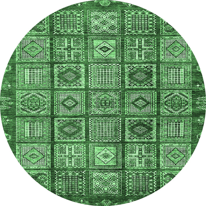 Round Abstract Emerald Green Modern Rug, abs407emgrn