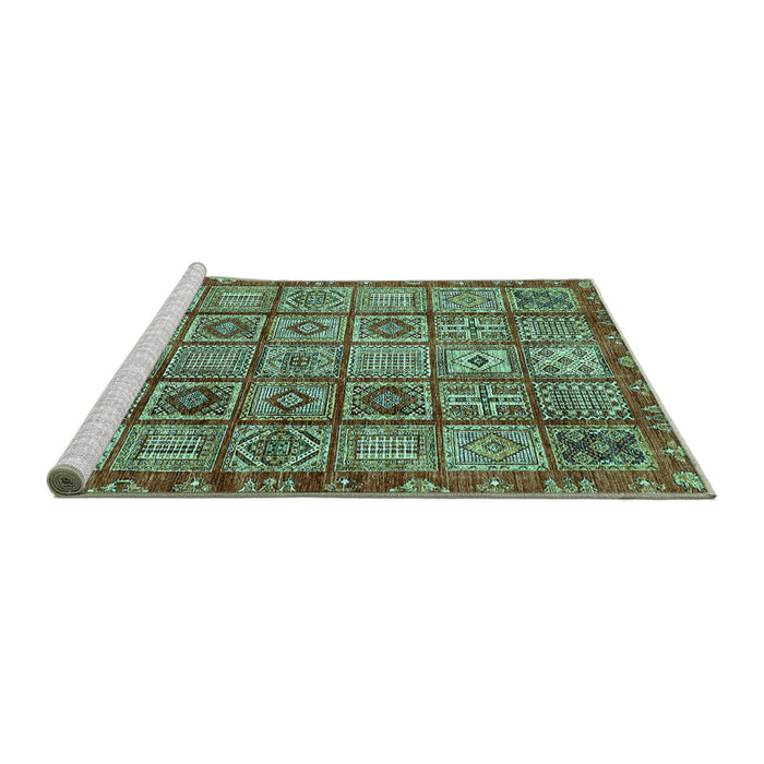 Sideview of Machine Washable Abstract Turquoise Modern Area Rugs, wshabs407turq
