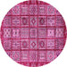 Round Machine Washable Abstract Pink Modern Rug, wshabs407pnk