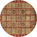 Round Abstract Brown Modern Rug, abs407brn