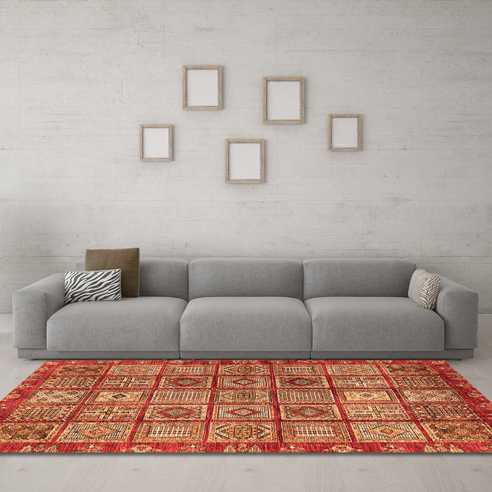 Machine Washable Abstract Orange Modern Area Rugs in a Living Room, wshabs407org