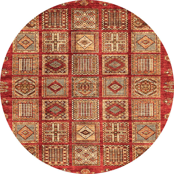Round Machine Washable Abstract Orange Modern Area Rugs, wshabs407org