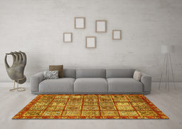 Machine Washable Abstract Yellow Modern Rug in a Living Room, wshabs407yw