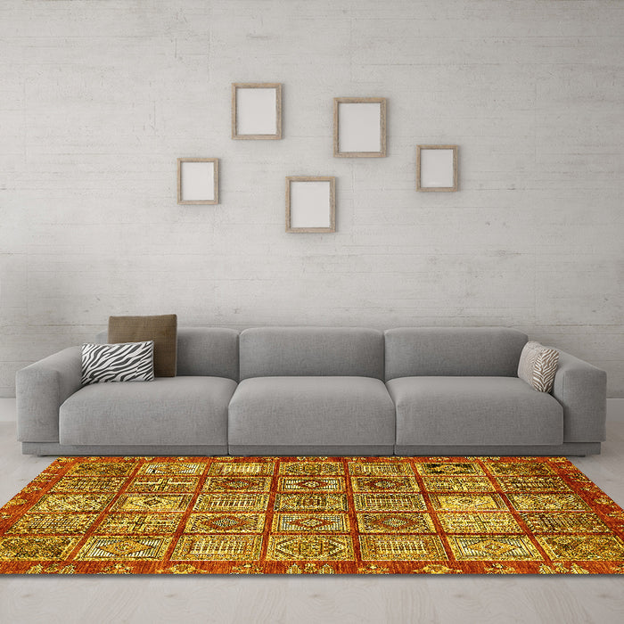 Machine Washable Abstract Yellow Modern Rug in a Living Room, wshabs407yw