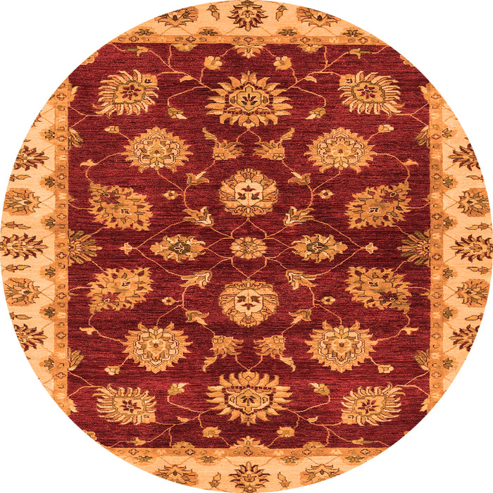 Round Machine Washable Oriental Orange Traditional Area Rugs, wshabs4080org