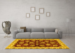 Machine Washable Oriental Yellow Traditional Rug in a Living Room, wshabs4080yw