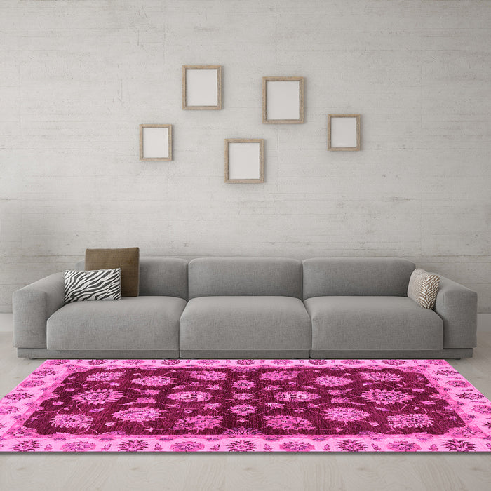 Machine Washable Oriental Pink Traditional Rug in a Living Room, wshabs4080pnk