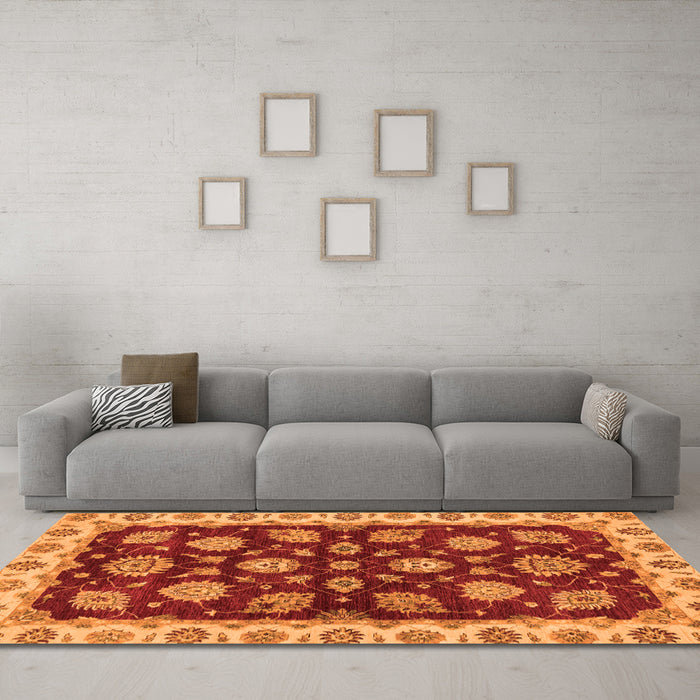 Machine Washable Oriental Orange Traditional Area Rugs in a Living Room, wshabs4080org