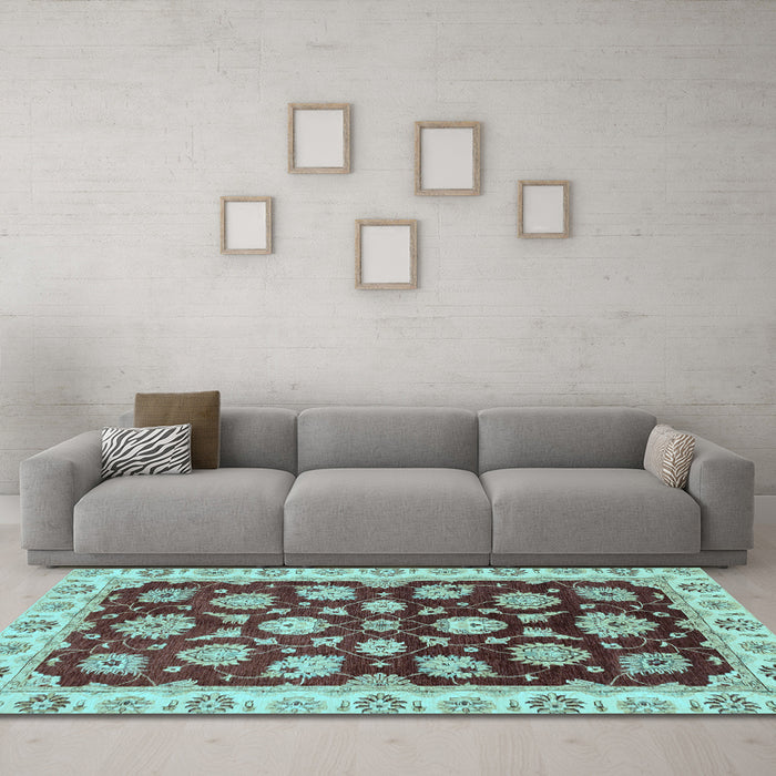 Machine Washable Oriental Light Blue Traditional Rug in a Living Room, wshabs4081lblu