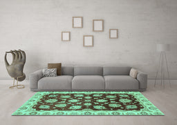 Machine Washable Oriental Turquoise Traditional Area Rugs in a Living Room,, wshabs4081turq