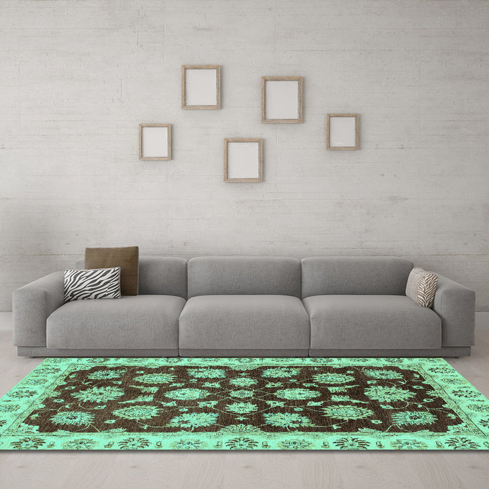 Machine Washable Oriental Turquoise Traditional Area Rugs in a Living Room,, wshabs4081turq