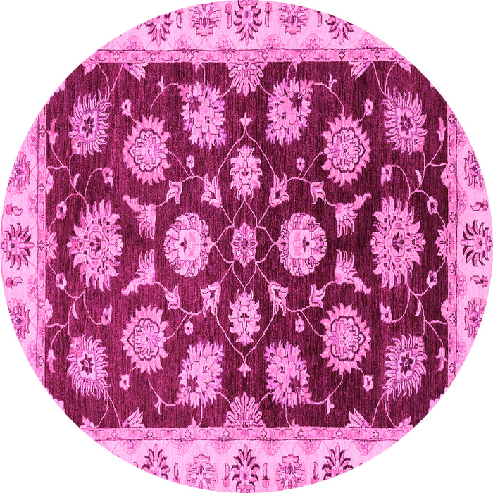 Round Machine Washable Oriental Pink Traditional Rug, wshabs4081pnk