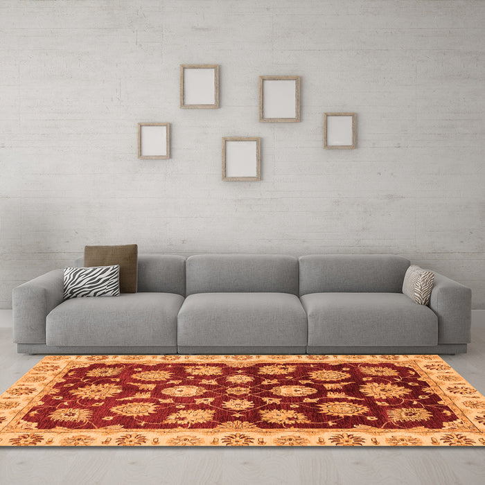 Machine Washable Oriental Orange Traditional Area Rugs in a Living Room, wshabs4081org