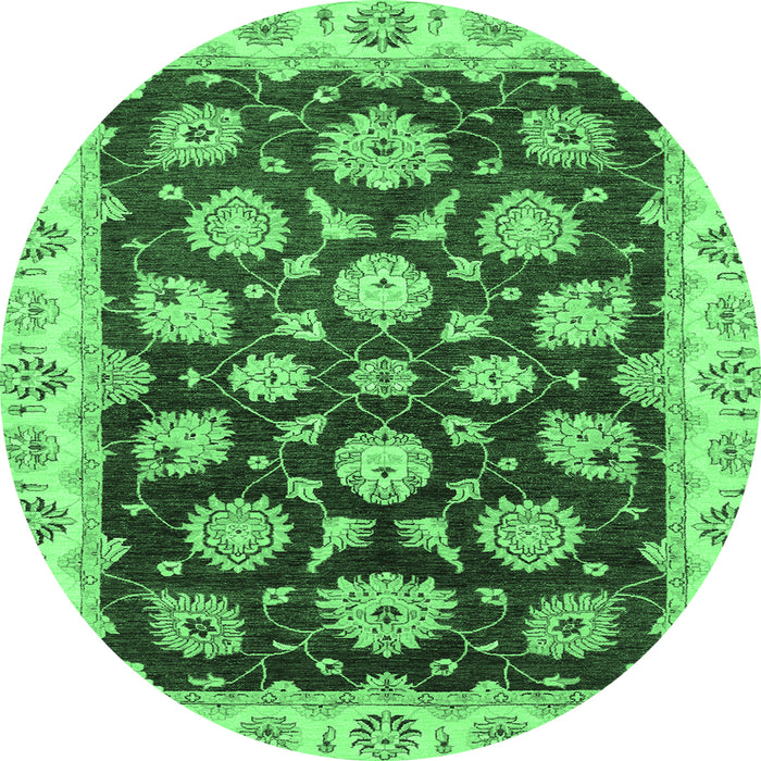 Round Machine Washable Oriental Emerald Green Traditional Area Rugs, wshabs4081emgrn