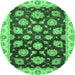 Round Machine Washable Oriental Emerald Green Traditional Area Rugs, wshabs4081emgrn