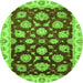 Round Machine Washable Oriental Green Traditional Area Rugs, wshabs4081grn