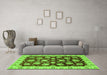 Machine Washable Oriental Green Traditional Area Rugs in a Living Room,, wshabs4081grn