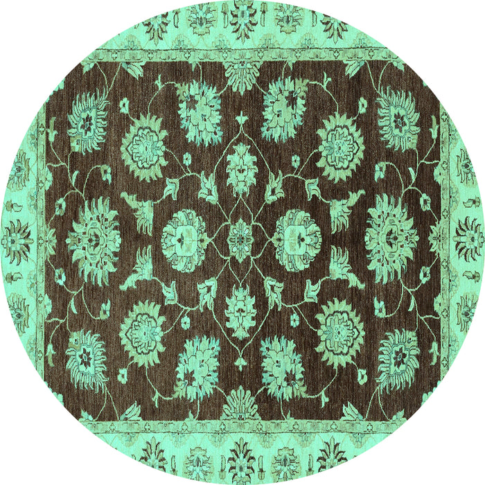 Round Oriental Turquoise Traditional Rug, abs4081turq