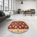 Round Abstract Red Oriental Rug in a Office, abs4081