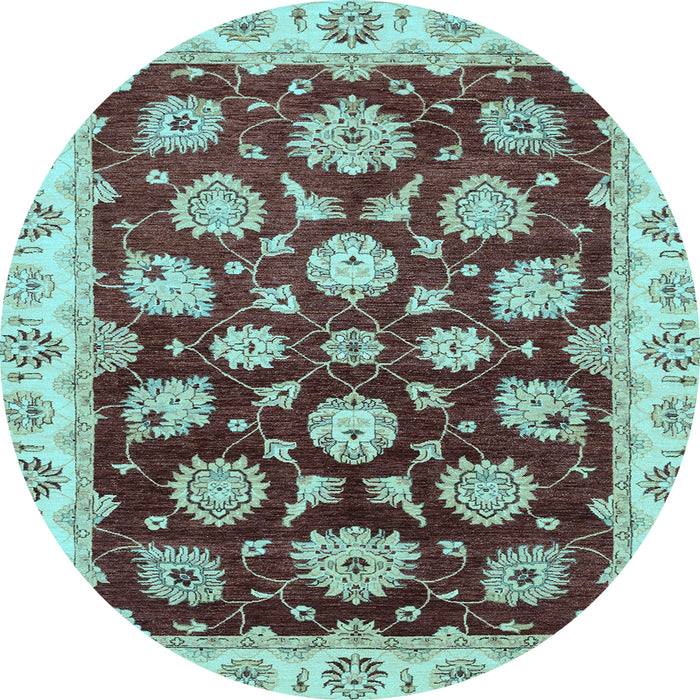 Round Machine Washable Oriental Light Blue Traditional Rug, wshabs4081lblu