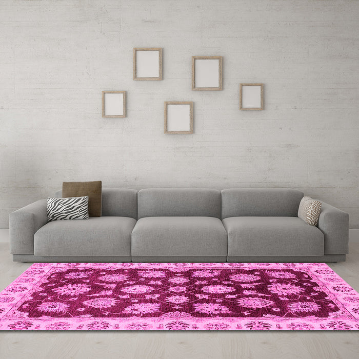 Machine Washable Oriental Pink Traditional Rug in a Living Room, wshabs4081pnk