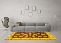 Machine Washable Oriental Yellow Traditional Rug, wshabs4081yw