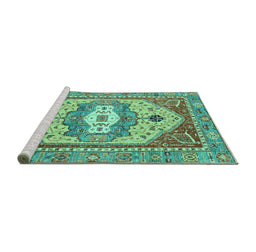 Sideview of Machine Washable Abstract Turquoise Modern Area Rugs, wshabs4082turq