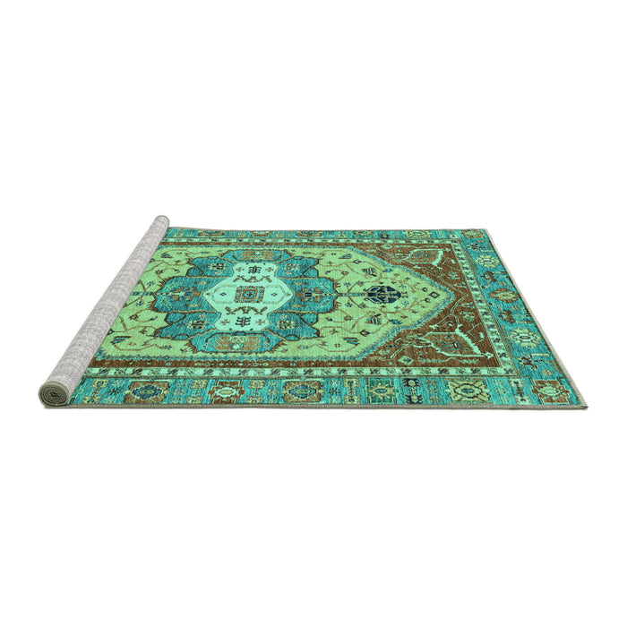 Sideview of Machine Washable Abstract Turquoise Modern Area Rugs, wshabs4082turq