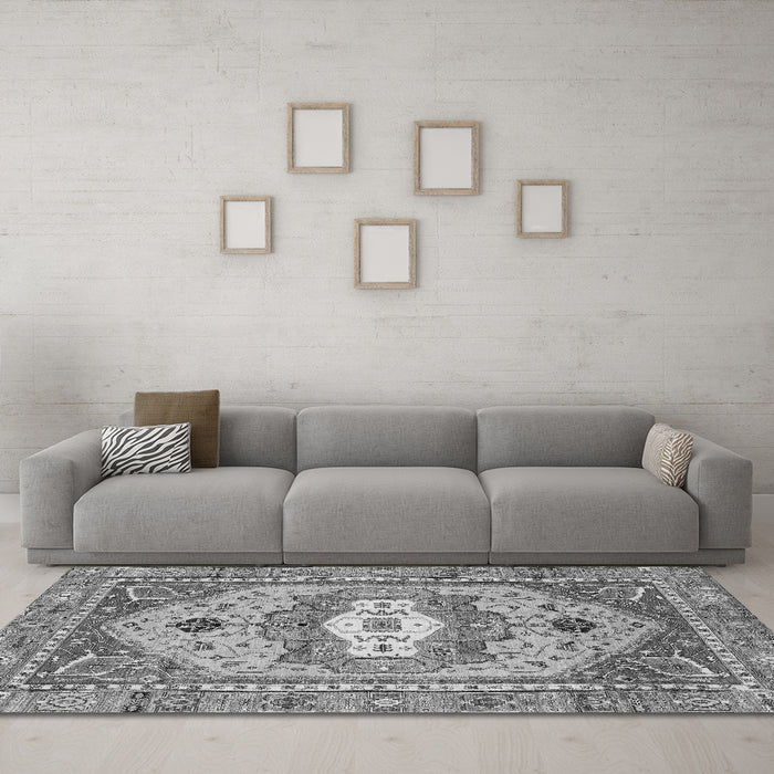 Machine Washable Abstract Gray Modern Rug in a Living Room,, wshabs4082gry