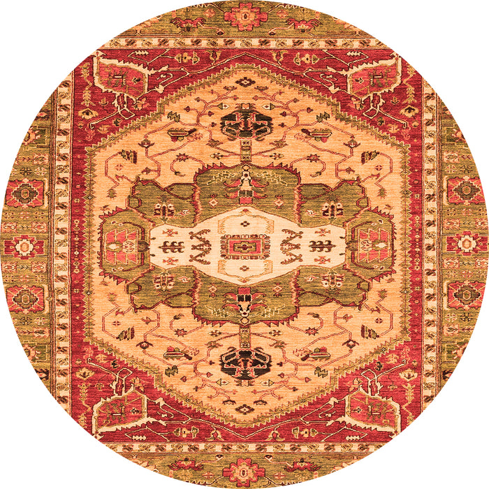 Round Machine Washable Abstract Orange Modern Area Rugs, wshabs4082org