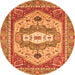 Round Machine Washable Abstract Orange Modern Area Rugs, wshabs4082org