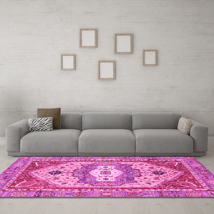 Machine Washable Abstract Pink Modern Rug in a Living Room, wshabs4082pnk