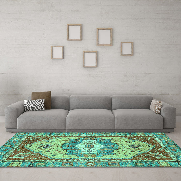 Machine Washable Abstract Turquoise Modern Area Rugs in a Living Room,, wshabs4082turq