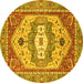 Round Abstract Yellow Modern Rug, abs4082yw