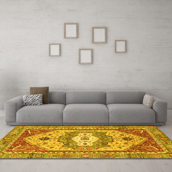 Machine Washable Abstract Yellow Modern Rug in a Living Room, wshabs4082yw