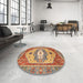 Round Machine Washable Abstract Chestnut Red Rug in a Office, wshabs4082