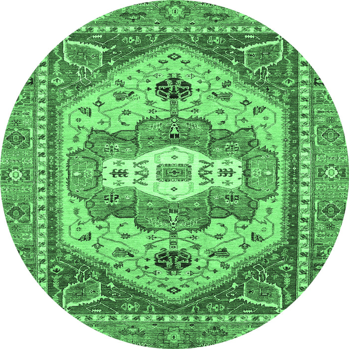 Round Machine Washable Abstract Emerald Green Modern Area Rugs, wshabs4082emgrn