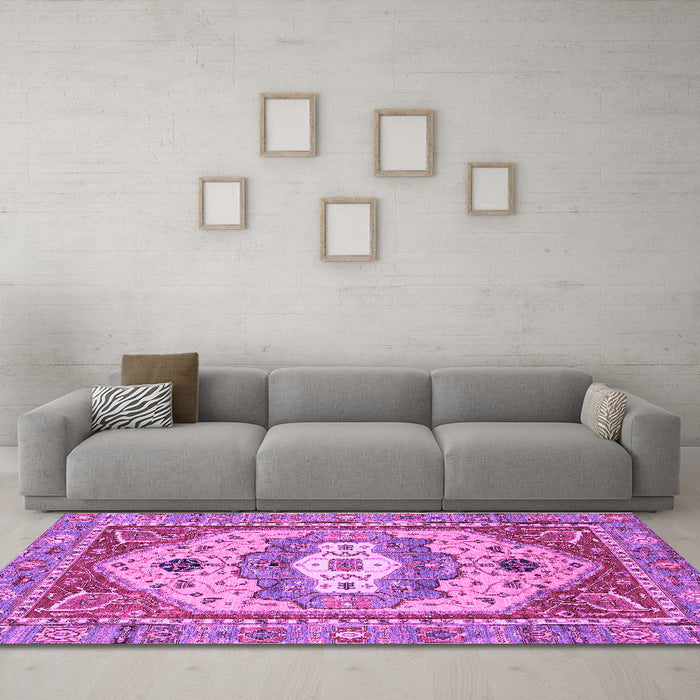 Machine Washable Abstract Purple Modern Area Rugs in a Living Room, wshabs4082pur