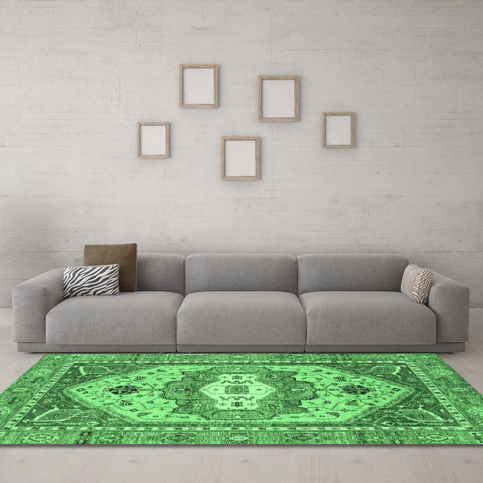 Machine Washable Abstract Emerald Green Modern Area Rugs in a Living Room,, wshabs4082emgrn