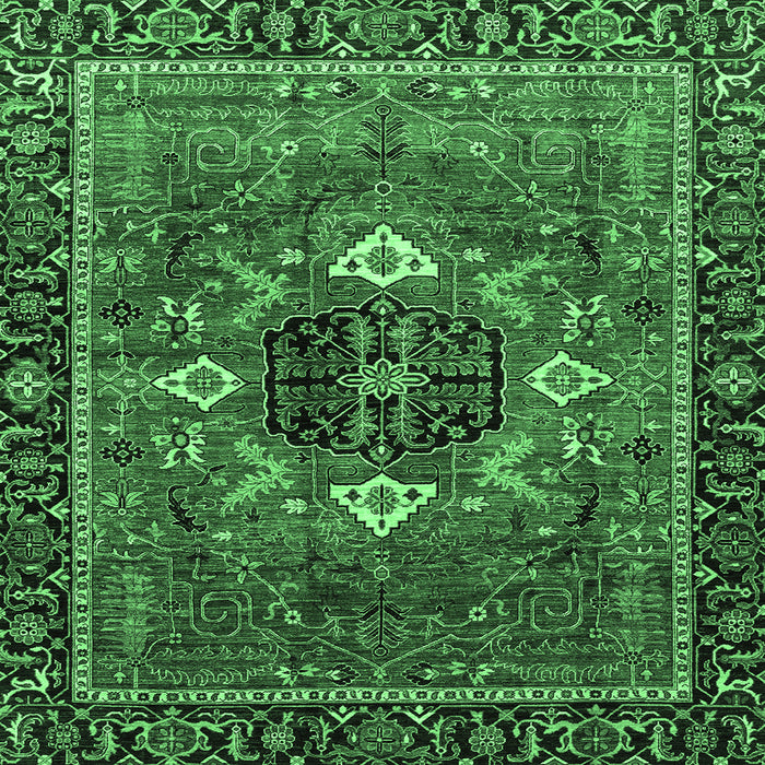Square Machine Washable Persian Emerald Green Traditional Area Rugs, wshabs4083emgrn